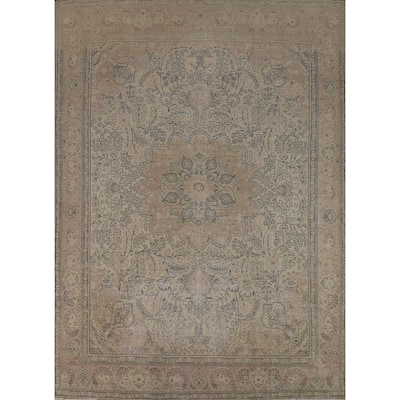 Floral Medallion Tabriz Persian Vintage Area Rug Handmade Wool Carpet - 9'7"x 12'8"