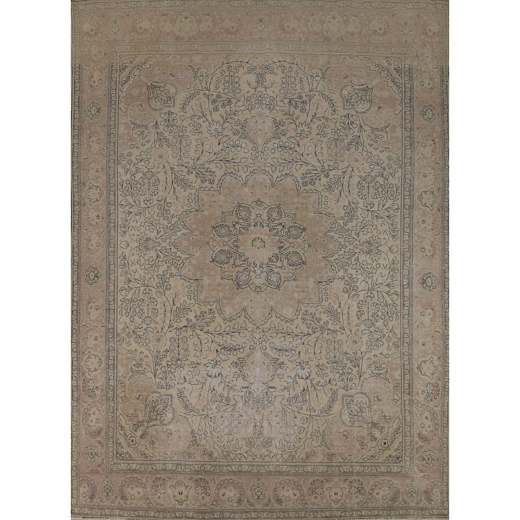 Floral Medallion Tabriz Persian Vintage Area Rug Handmade Wool Carpet - 9'7"x 12'8"