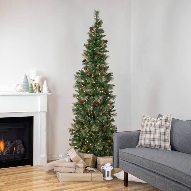 7' Yorkshire Pine Pencil Artificial Christmas Tree, Clear Lights - 7 Foot