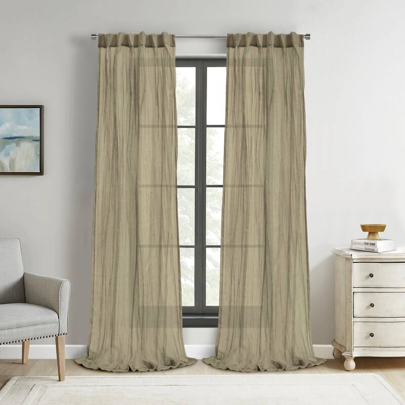 Paloma Sheer Dual Header Curtain Panel - Khaki - 52" x 84"