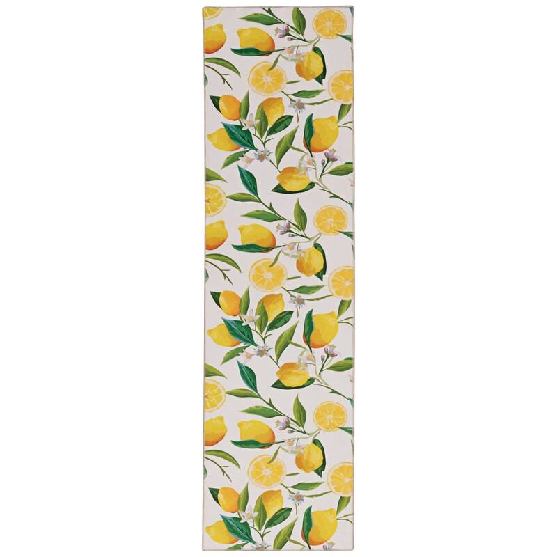 Sumner Machine Washable Ivory and Yellow Lemon Branch Rug