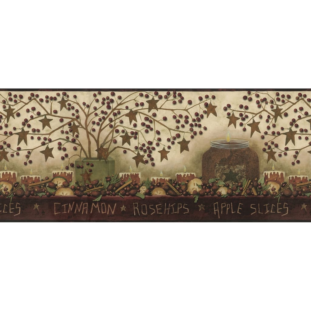 Americana Oliver Danny Maroon Potpourri Trail 33' L X 20.5 W Wallpaper Border