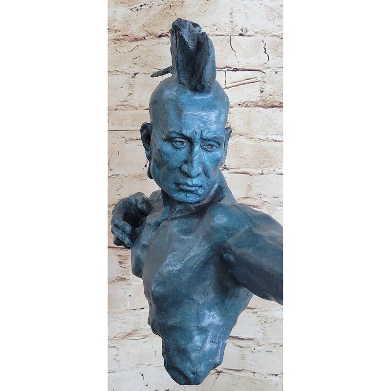 Special Patina Indian Male Warrior 100 Percent Solid Bronze Sculpture Figurine Figure