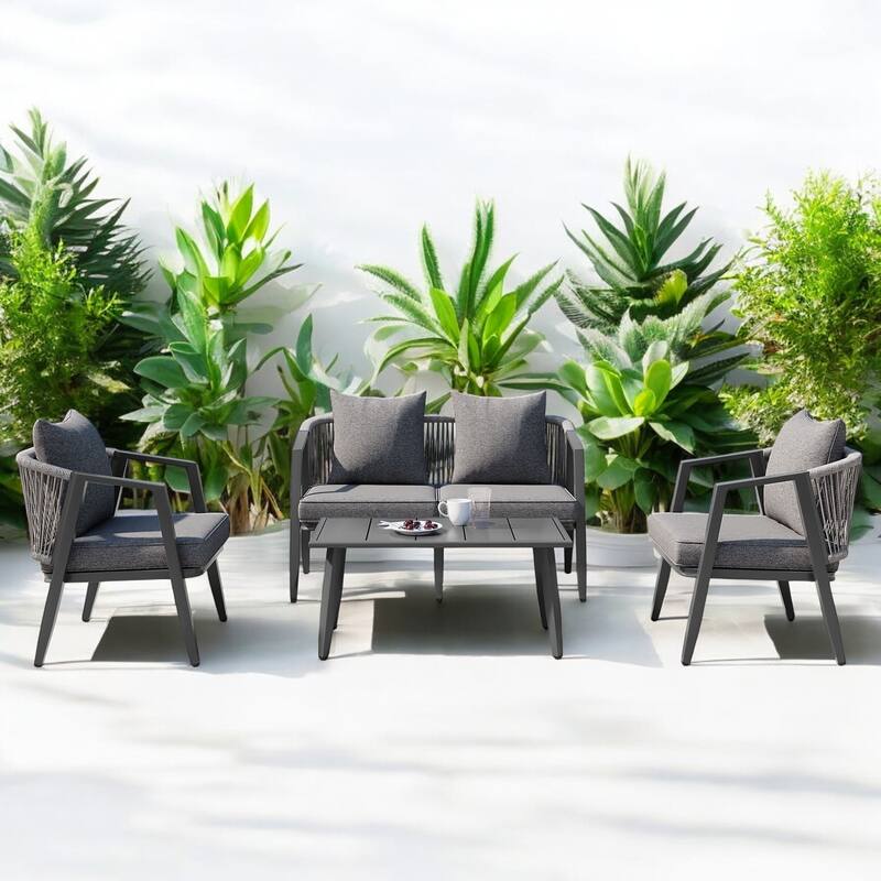 4-Piece Patio Furniture Set with Cushions – Durable Outdoor Seating Set – Outdoor Seating for Garden, Lawn, or Poolside