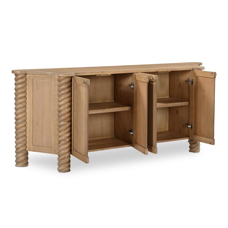 Title: NADAAL STUDIOS Calvert Treccia Sideboard, Solid Oak with Oak Veneer, Turned Legs, Natural Finish