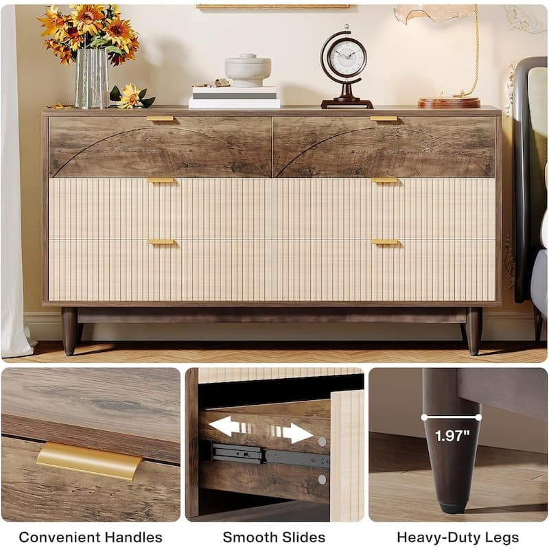 Modern 6-Drawer Dresser for Bedroom, 55 Inches Chest of Drawers
