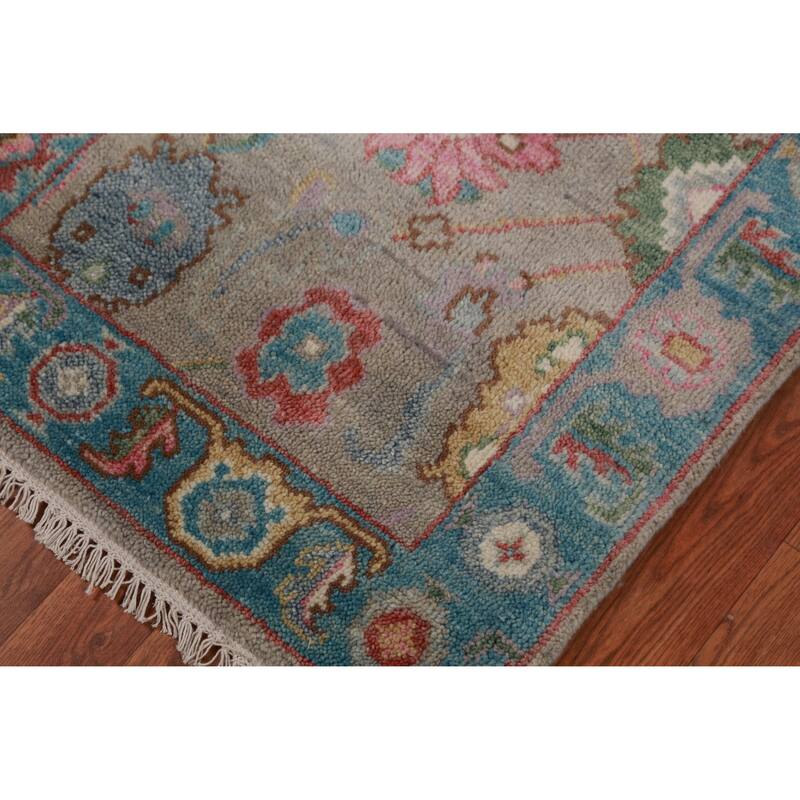 Gay Floral Oushak Oriental Runner Rug Hand-Knotted Wool Carpet - 2'6" x 11'6"