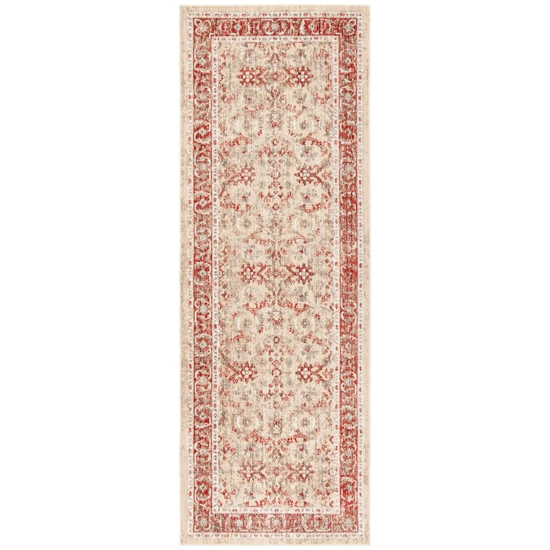SAFAVIEH Windsor Zenzi Shabby Chic Oriental Polyester Rug - 3' x 12' Runner - Ivory/Red