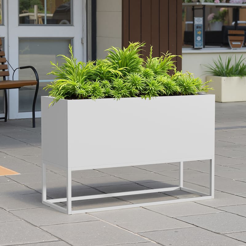 47*18*18 inch Large Metal Rectangular Planter with Shelves and Drainage Holes for Indoor/Outdoor Use, Perfect for Tall Plants - White