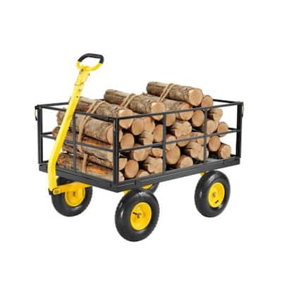 Yellow Steel Rubber Wagon Cart – 3-in-1, 1400 lbs, 13" Tires - 87.60 x 29.92 x 30.51 inches