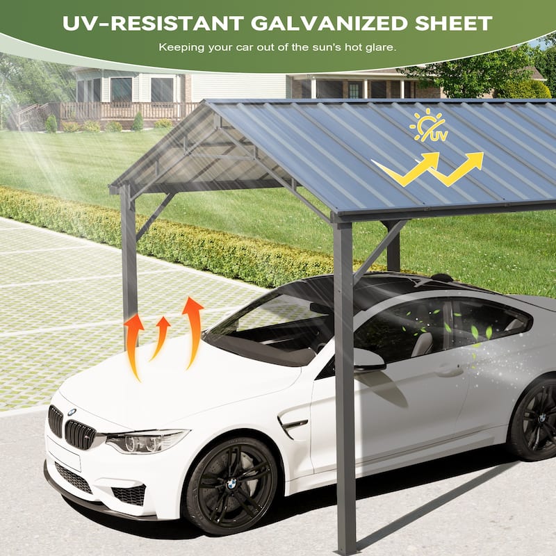 Heavy-Duty Metal Carport with Upgraded Galvanized Steel Roof – Ideal Shelter for Cars, Boats, and Tractors