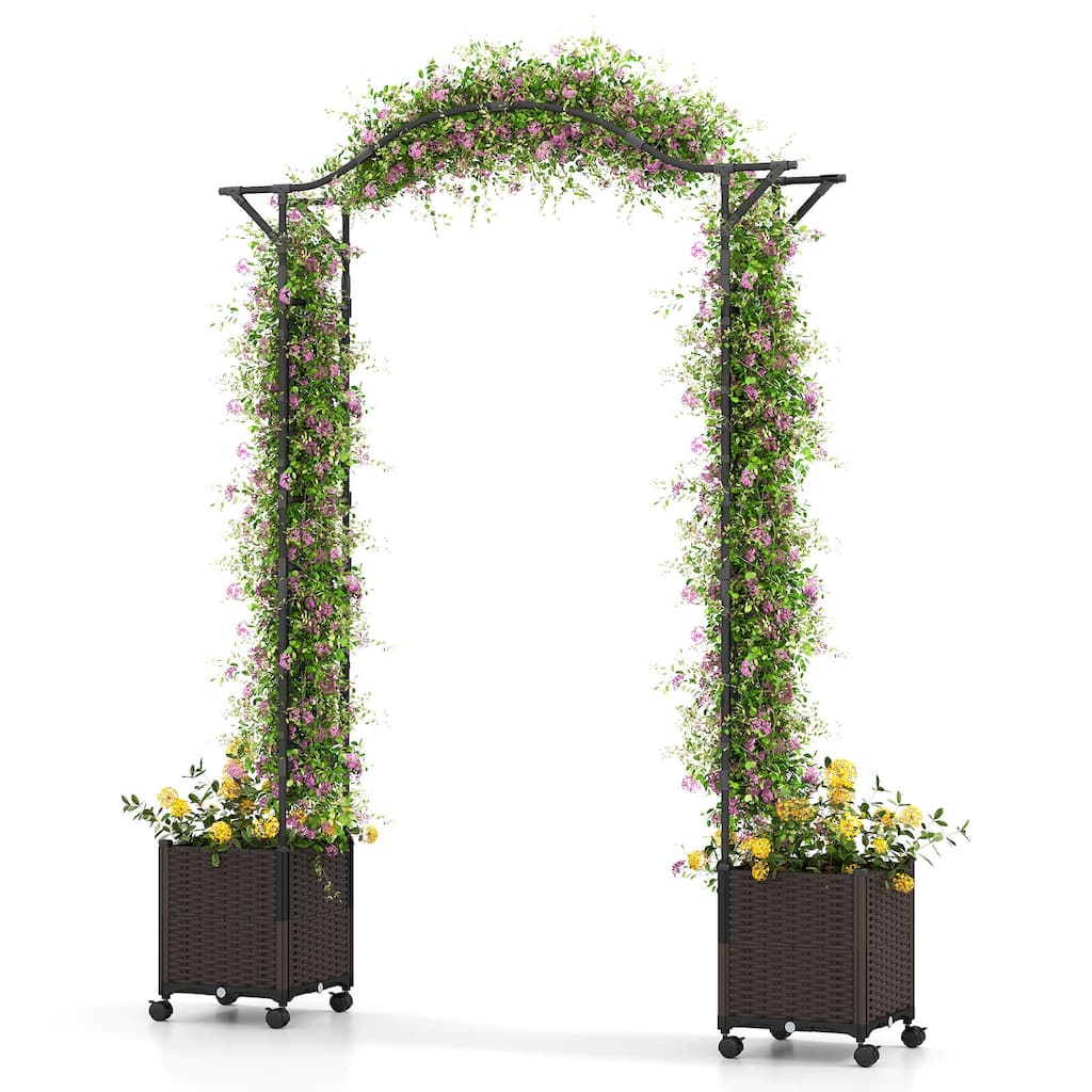 Costway 82”L x 99”H Garden Arch Trellis with 2 Self-watering Planter - See Details