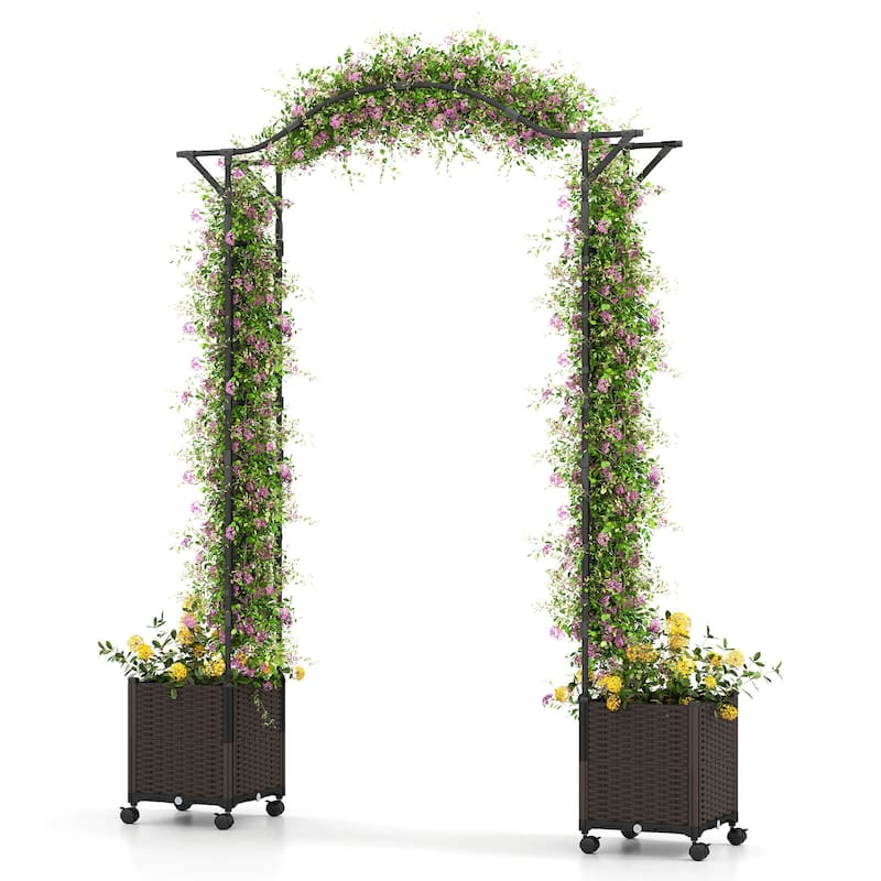 Costway 82”L x 99”H Garden Arch Trellis with 2 Self-watering Planter - See Details