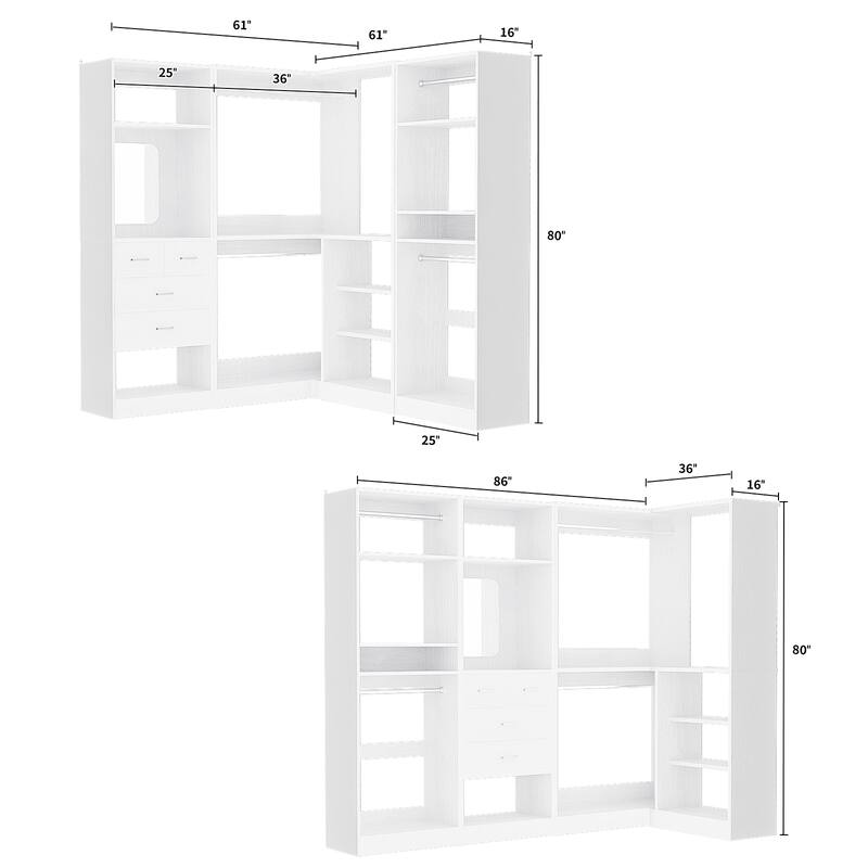 Cimly Set of 3 Corner Closet System with Hanging Rods, Space-saving Closet Organizer with Mirror