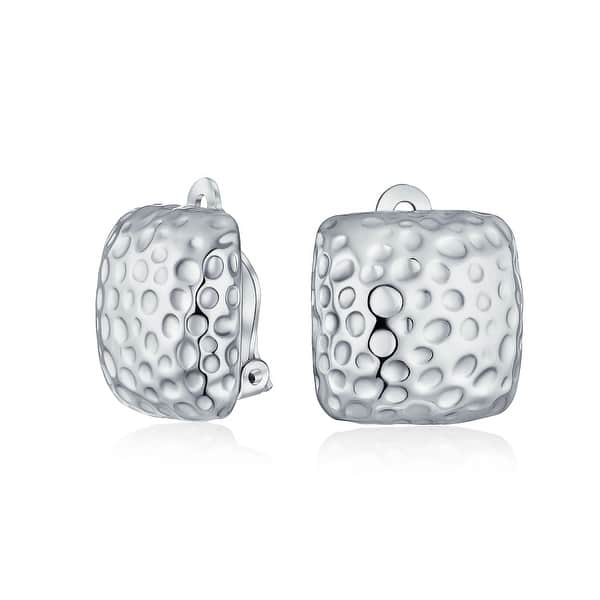 Silver Hammered Square Clip Earrings Silver Hammered Square Clip Earrings