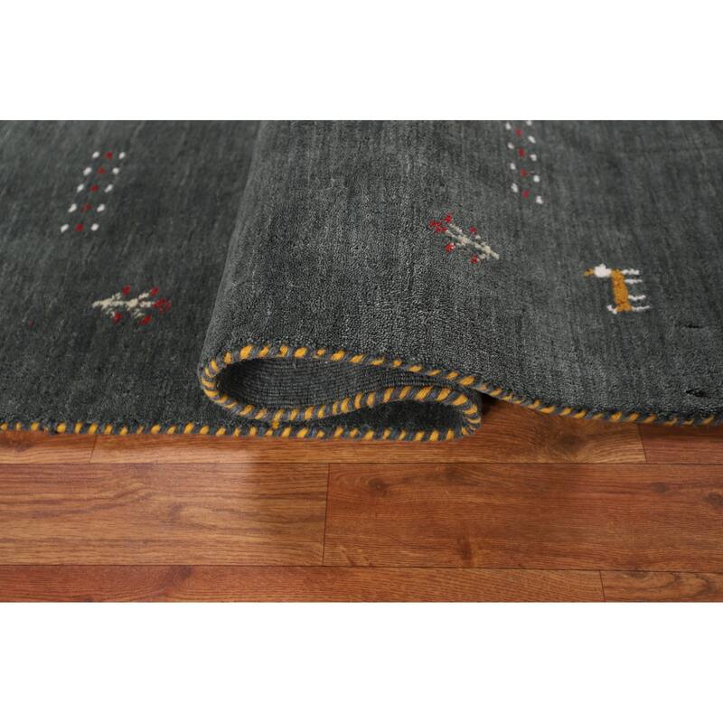 Dark Green Gabbeh Indian Accent Rug Handmade Tribal Wool Carpet - 2'11" x 4'10"