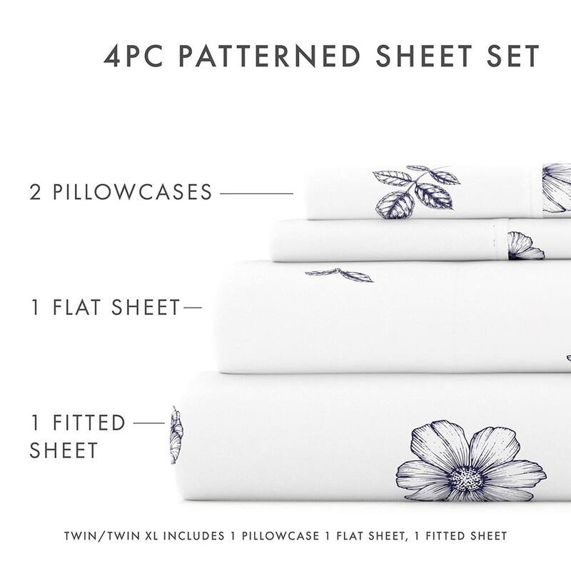 Becky Cameron Indigo Flowers Pattern 4 Piece Deep Pocket Bed Sheet Set