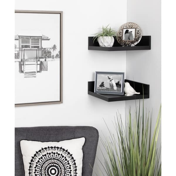 Black and white wood wall decor with shelf