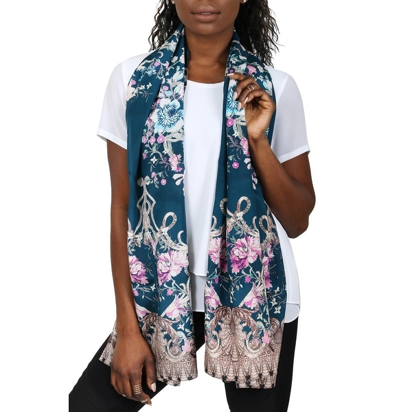 Roberto Cavalli C3802D010 370 Teal Floral Scarf - 27-71