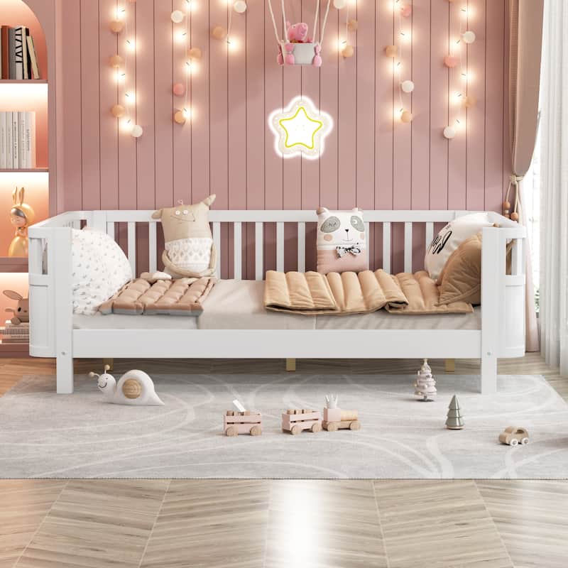 Low Platform Bed with Slats Support, Montessori Bed Frame, Daybed with Detachable Side Rails