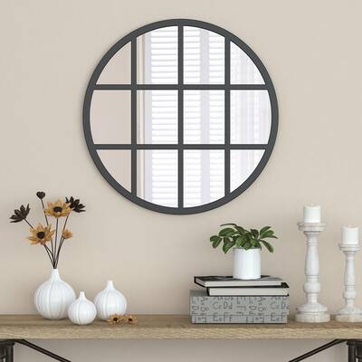 Sadler Framed Round Window Pane Decorative Mirror