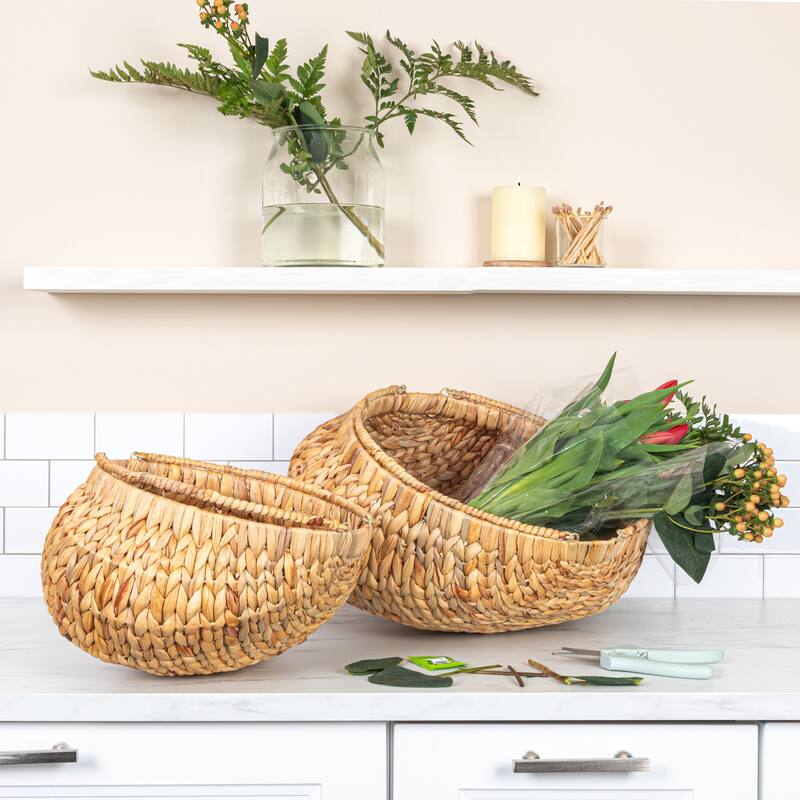 Household Essentials Handwoven Water Hyacinth Flower Baskets, Set of 2 - 16.0"L x 16.5"W x 10.5"H - 16.0"L x 16.5"W x 10.5"H - Natural