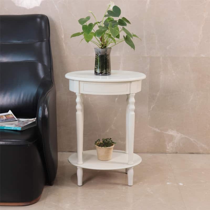 Simplify Oval Wood Shelf Accent Table, 27 in H x 19.5 in W x 15.5 in D, Antique White