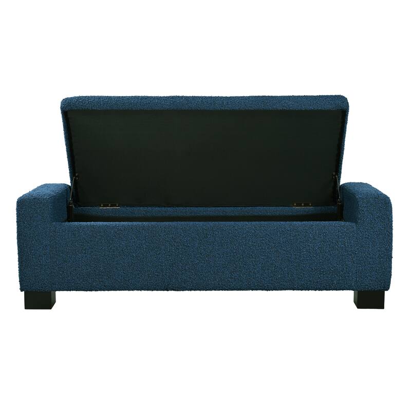 50" Ottoman Bench in Textured Boucle, Rectangular Design with Hinged Lid for Seating, Footrest