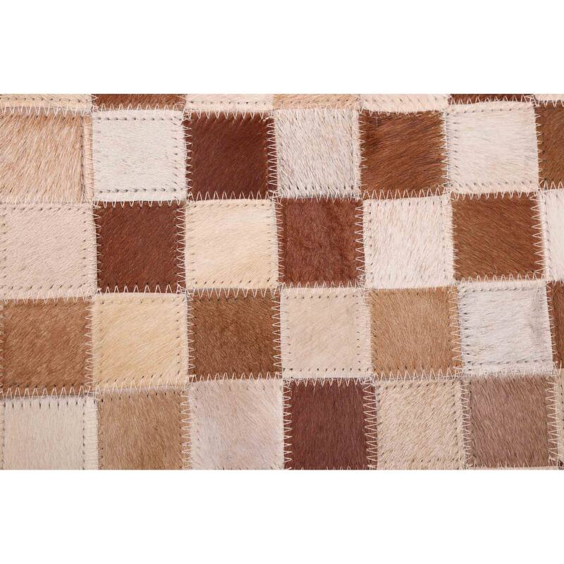 ECARPETGALLERY Handmade Cowhide Patchwork Brown Leather Rug - 4'0 x 6'0