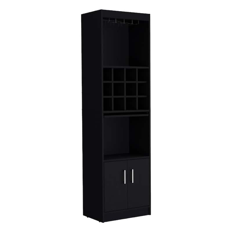 HomeRoots 71" Black Wood Bar Cabinet With Two Doors
