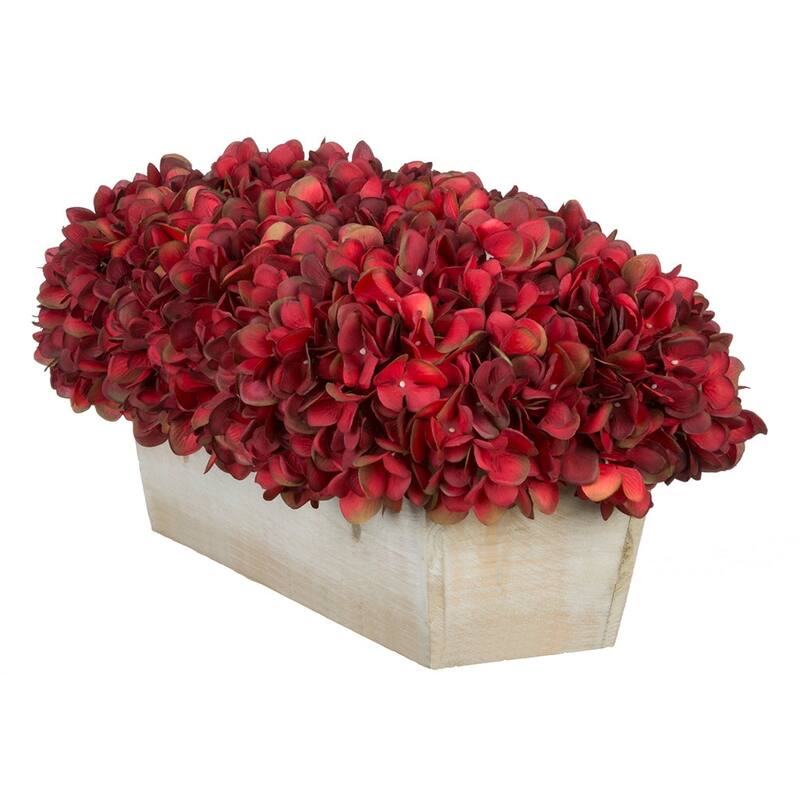 Faux Hydrangeas in White Wood Washed Ledge Planter