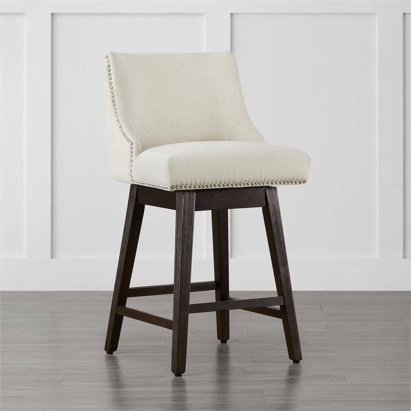 Spruce & Spring Olive Upholstered Counter Height Swivel Barstools-Single - Beige-Fabric