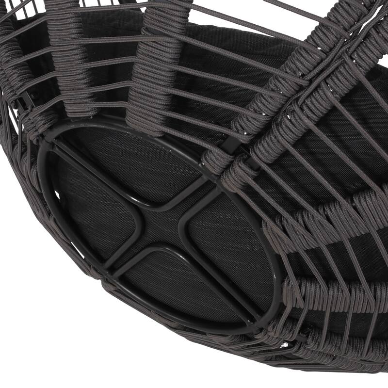 Roomfitters Modern Round Hanging Basket Swing, Large Spherical Wicker Frame with Plush Cushions for Outdoor Patio Seating, Black