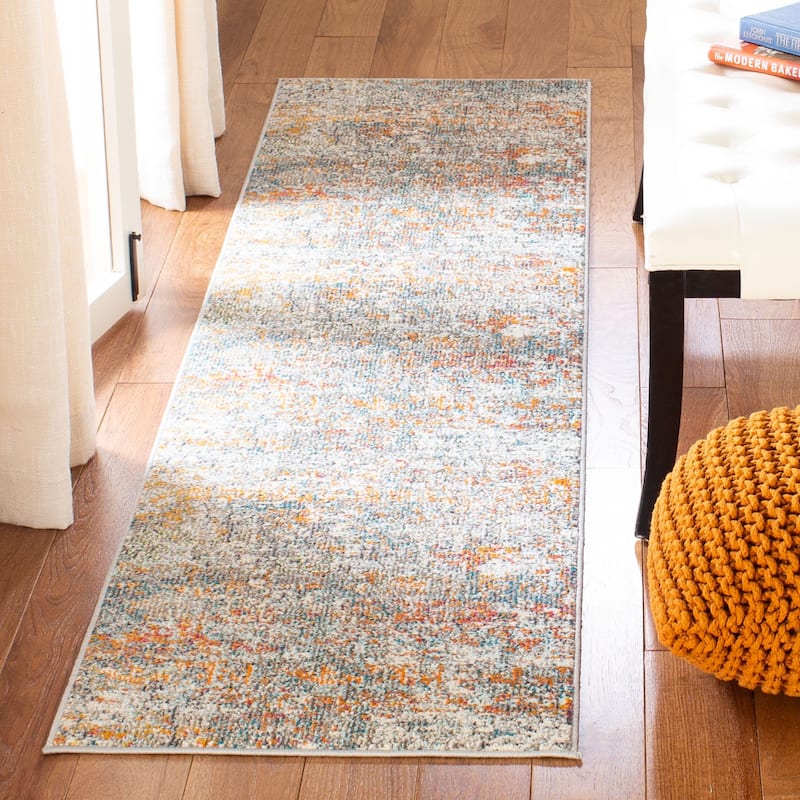 SAFAVIEH Madison Loane Modern Abstract Rug - 2' x 8' Runner - Grey/Orange - Runner