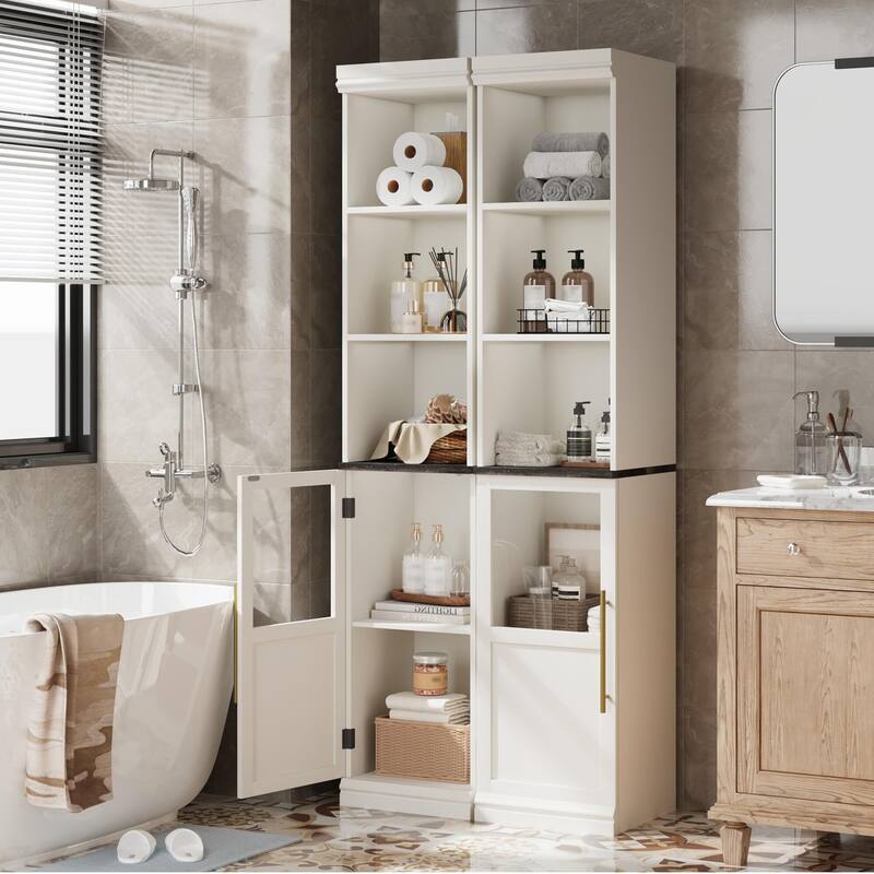 70 Inch Tall Narrow Storage Cabinet with Open Shelves for Small Spaces, Bathroom, Laundry Room Corner