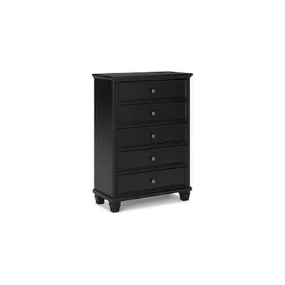 Lemo Tall Dresser Chest, 5 Drawer, Nickel Round Knob, Black Solid Wood