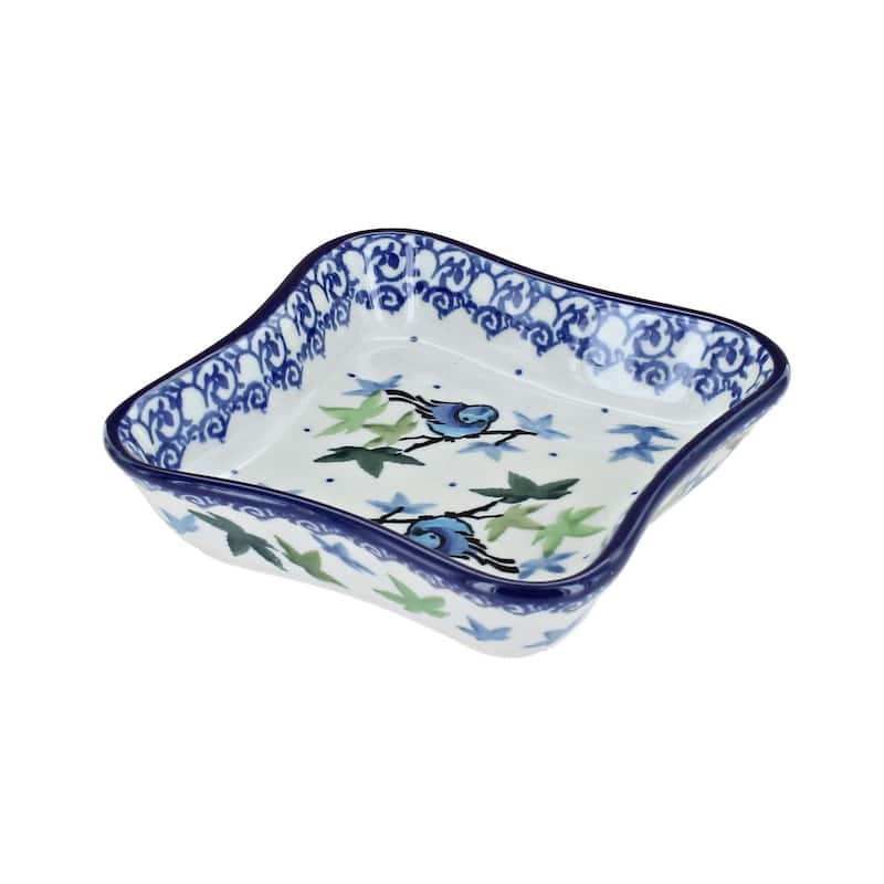 Blue Rose Polish Pottery 630 Ceramika Artystyczna Small Square Dish