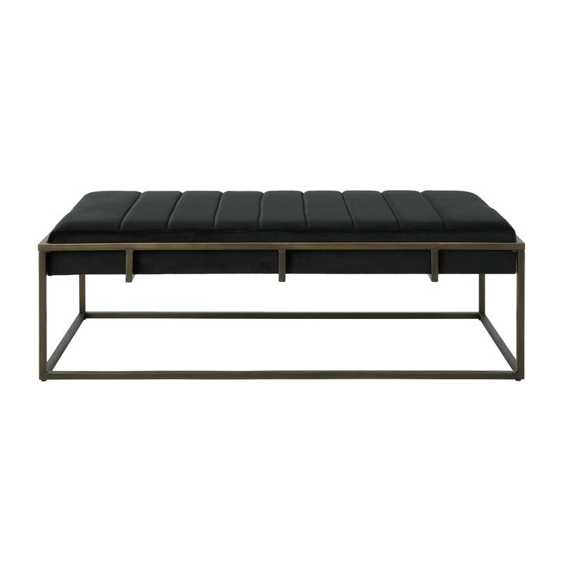 Upholstered Metal Ottoman Bench, Brown - Black