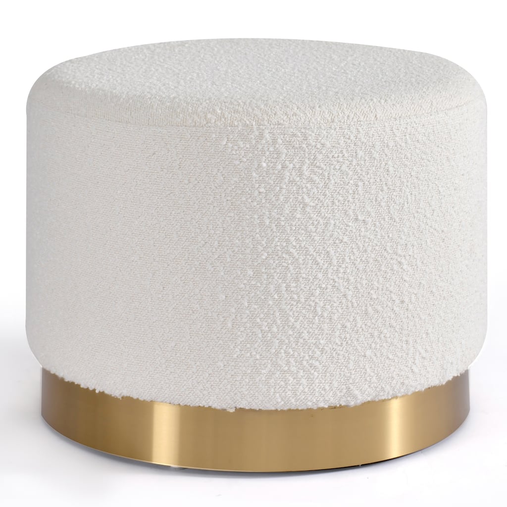 Bellini White Boucle Fabric Round Footstool Ottoman Large Size