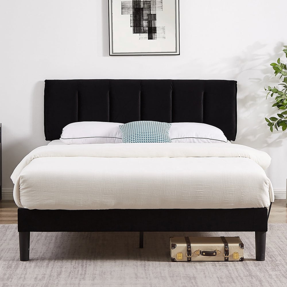 Javlergo Velvet Upholstered Platform Bed Frame with Adjustable Headboard 7.9 Inch Underbed Storage Bed Frame for Small Spaces