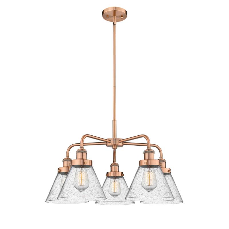 Innovations Lighting Cone - 5 Light 26" Stem Hung Chandelier - Antique Copper/Seedy