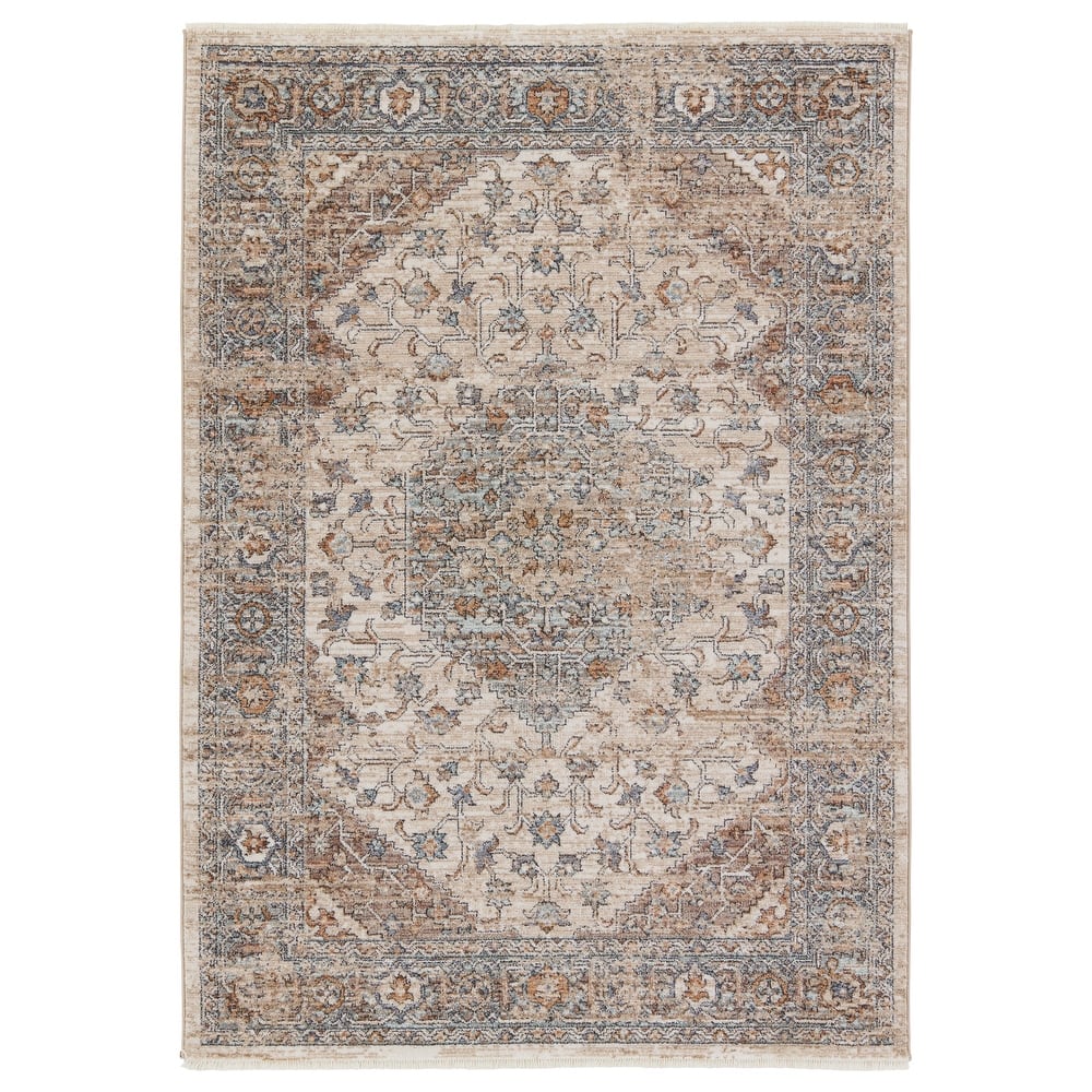 Mehdi Medallion Beige/ Blue Area Rug