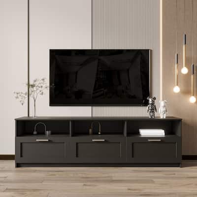 Black Modern Minimalist TV Stand Storage Cabinet 3 Drawers For 80 inch - 16.14 x 70.87 x 20.87
