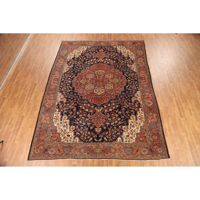 Vegetable Dye Sarouk Farahan Persian Area Rug Hand-Knotted Wool Carpet - 9'1"x 12'6"
