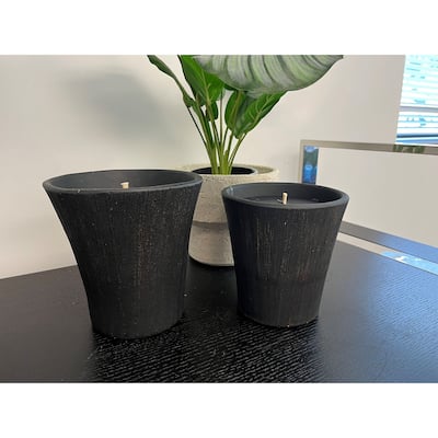 Terracotta Outdoor Black & Gold Striped Lg Candle Dia 7" - BLACK