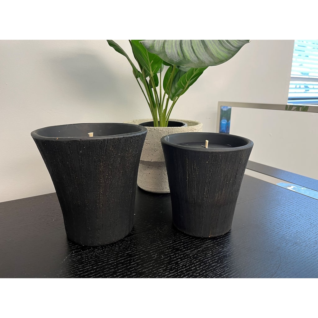 Terracotta Outdoor Black & Gold Striped Lg Candle Dia 7" - BLACK