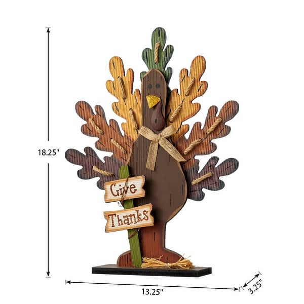 dimension image slide 3 of 6, Glitzhome Thanksgiving Wooden Turkey Table Decor Wall Hanging Signs