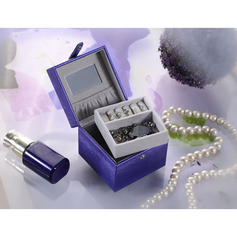 4" Long Travel Jewelry Case, Square Shaped, Azure Blue