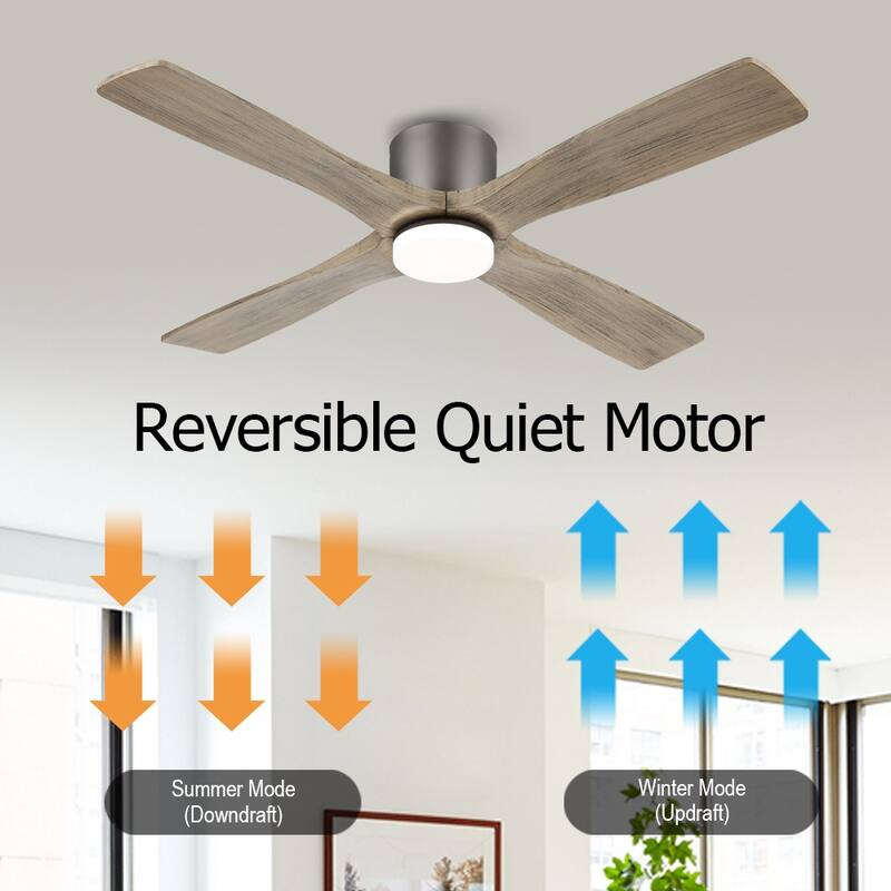 WINGBO 54" DC Flush Mount Ceiling Fan with Light and Remote