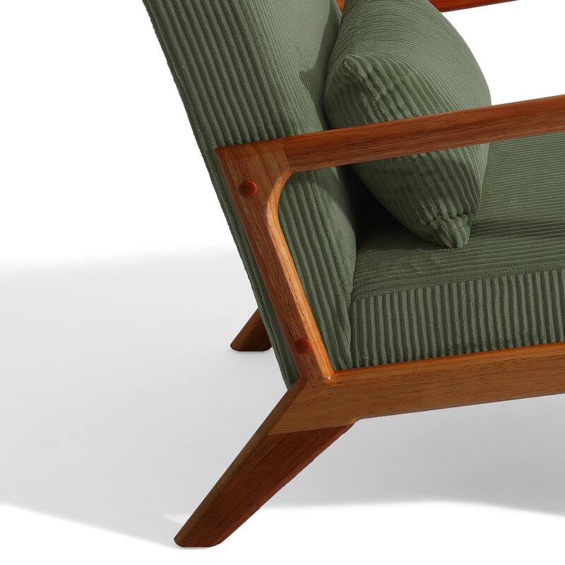25" W Mid Century Upholstered Wood Accent Chair with Pillow